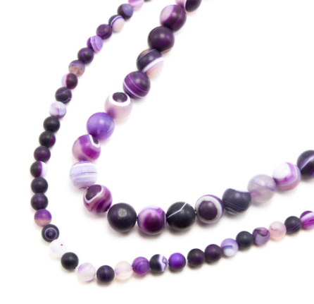 Purple Striped Agate Matte Round Beads