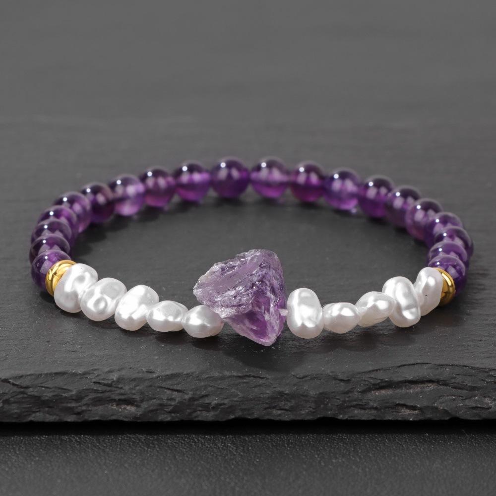 6mm Natural Amethyst Women's Bracelet Irregular Raw Stone