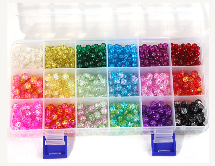 DIY Cracked Glass Bead Kit – Dual-Color 6mm/8mm Beads (450g, Approx. 960pcs) – Transparent PP Storage Box