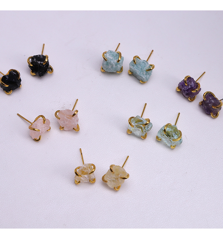 Raw Elegance Natural Gemstone Stud Earrings – Prong Set, 10–12mm
