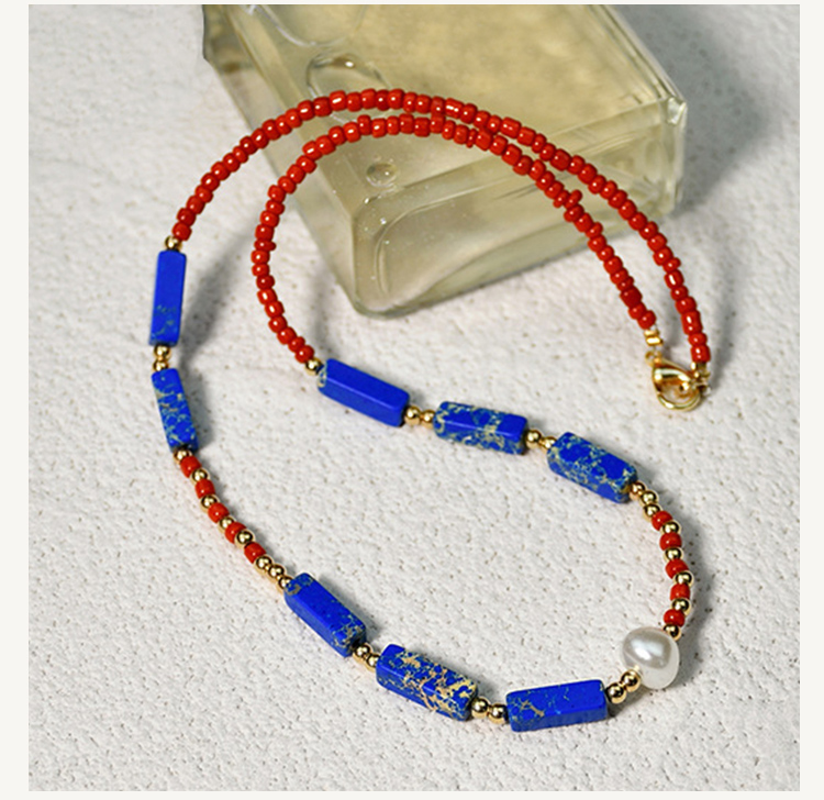 Boho Gem Bead Necklace – 16 inches