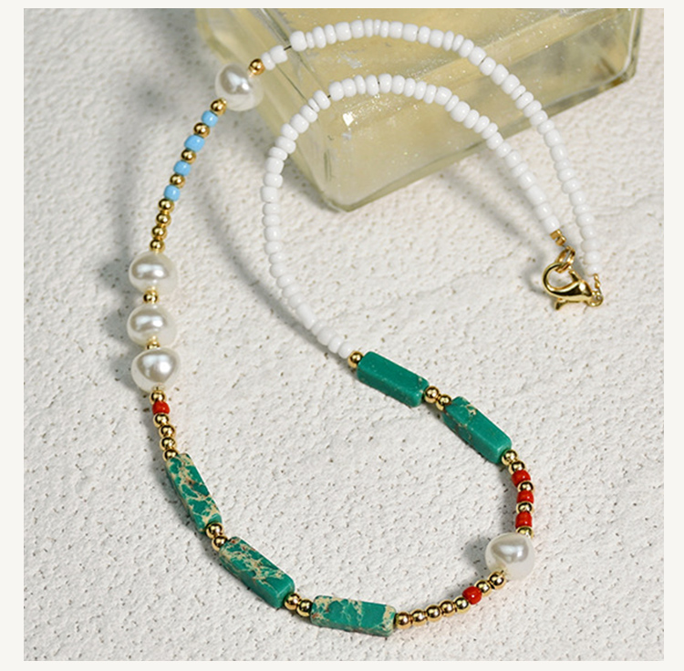 Boho Gem Bead Necklace – 16 inches