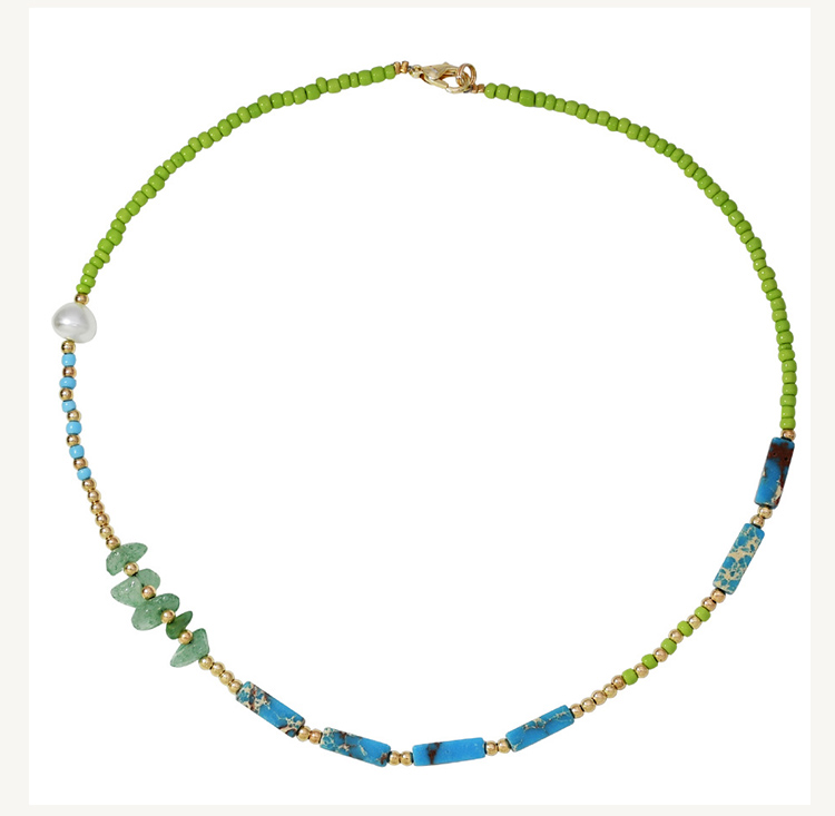 Boho Gem Bead Necklace – 16 inches