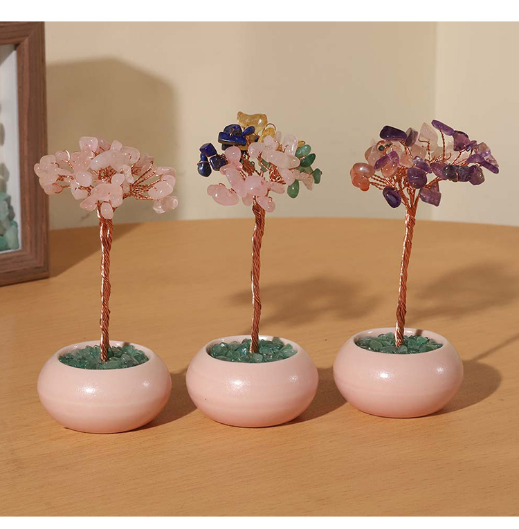 Mini Round Base Gemstone Money Tree – Crystal – 5x10cm