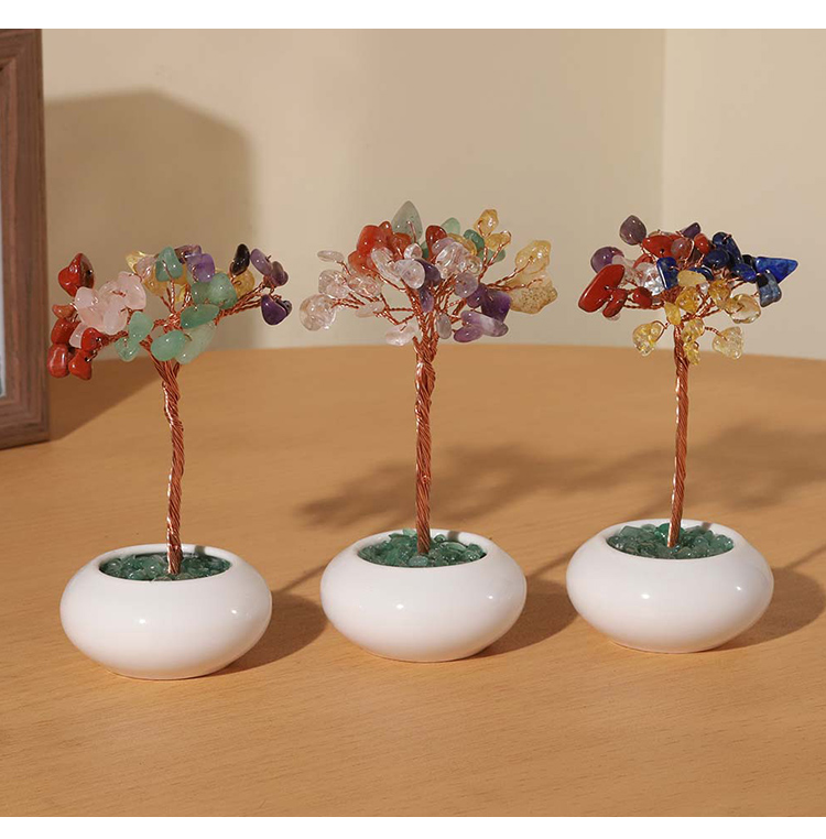 Mini Round Base Gemstone Money Tree – Crystal – 5x10cm