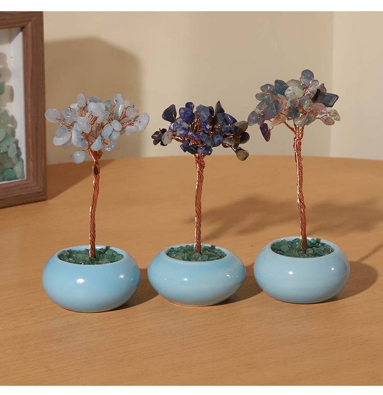 Mini Round Base Gemstone Money Tree – Crystal – 5x10cm