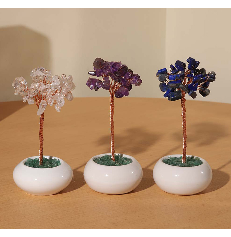 Mini Round Base Gemstone Money Tree – Crystal – 5x10cm