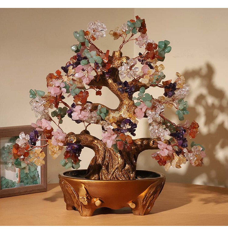 Large Gemstone Tree with Resin Base – 30×30cm Citrine, Amethyst, Rose Quartz, Rainbow Crystals