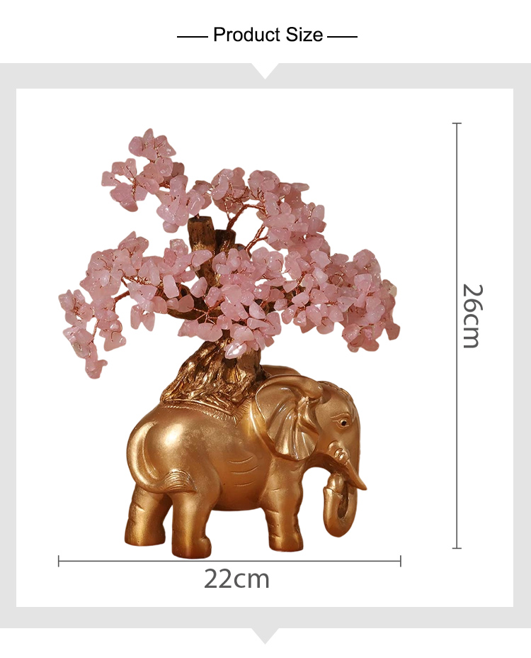 Gemstone Trees with Elephant Resin Base – 26×22cm