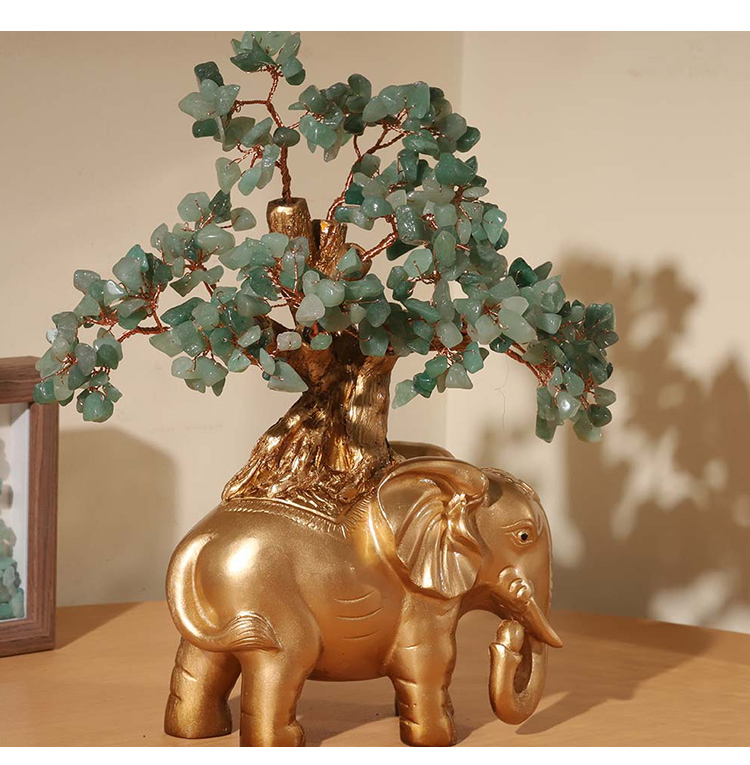 Gemstone Trees with Elephant Resin Base – 26×22cm