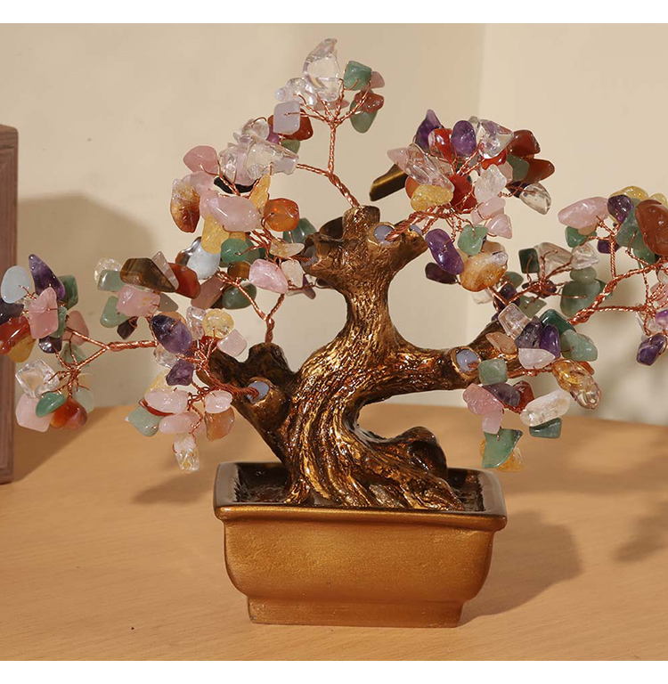 Mini Prosperity Gem Trees with Golden Pot – 20×17cm