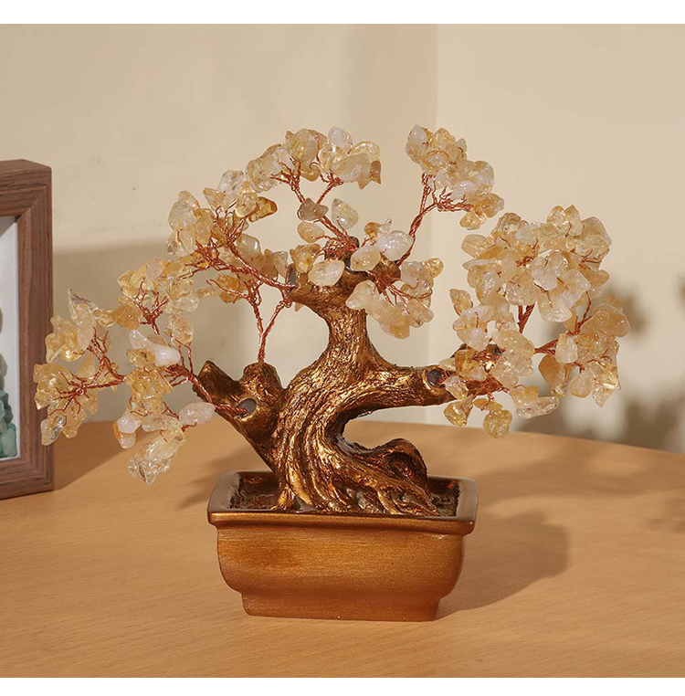 Mini Prosperity Gem Trees with Golden Pot – 20×17cm