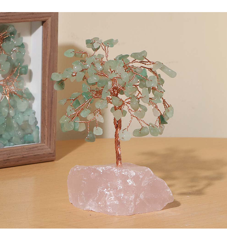 Gemstone Trees on Rose Quartz Base – 14×11cm