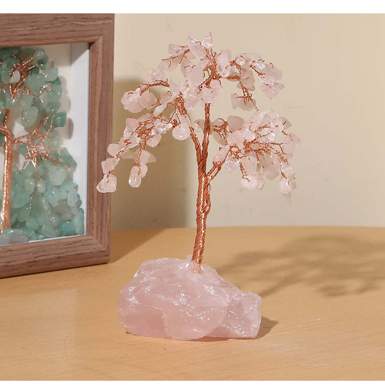 Gemstone Trees on Rose Quartz Base – 14×11cm