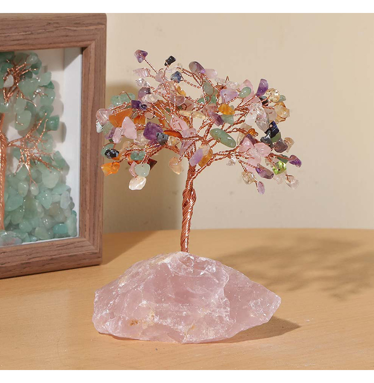Gemstone Trees on Rose Quartz Base – 14×11cm