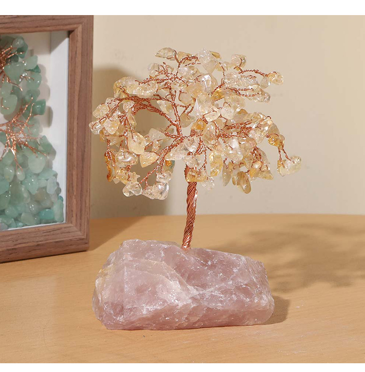Gemstone Trees on Rose Quartz Base – 14×11cm
