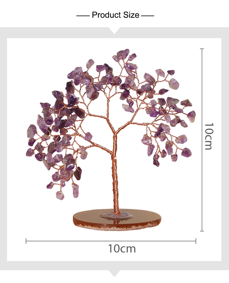 Crystal Chip Gemstone Trees on Agate Slice Base – 10×10cm