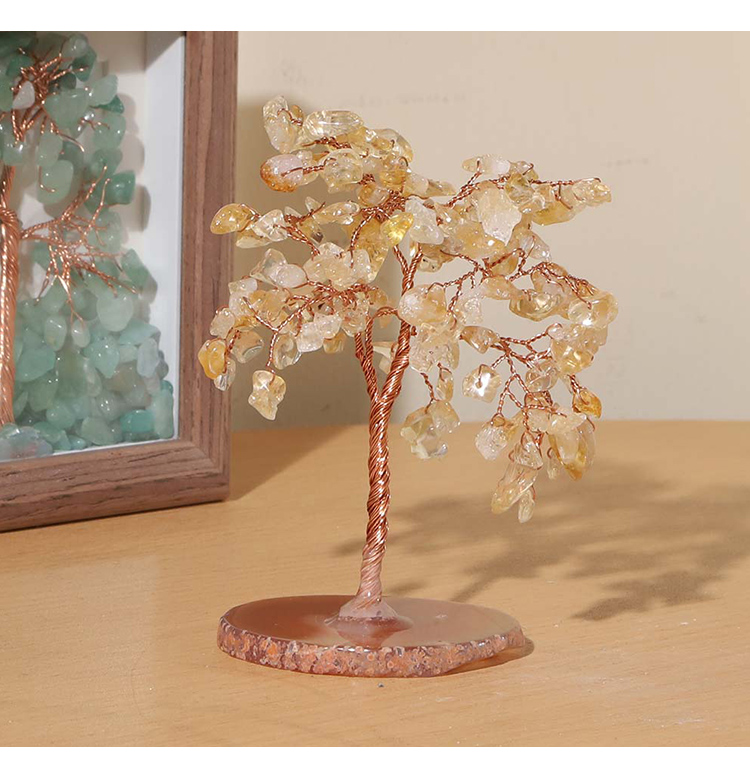 Crystal Chip Gemstone Trees on Agate Slice Base – 10×10cm