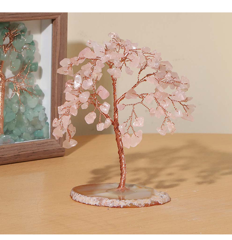 Crystal Chip Gemstone Trees on Agate Slice Base – 10×10cm