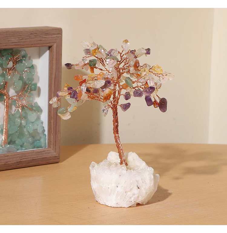 Crystal Chip Gemstone Trees on Clear Quartz Tribe Base – 11×11cm