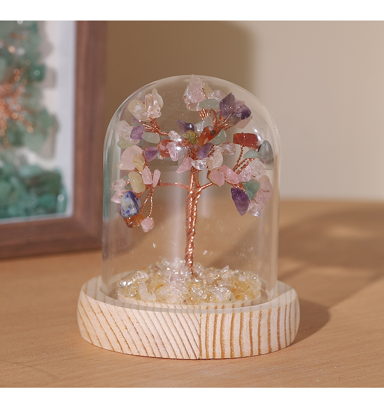Mini Gemstone Trees in Glass Dome – 9×7cm