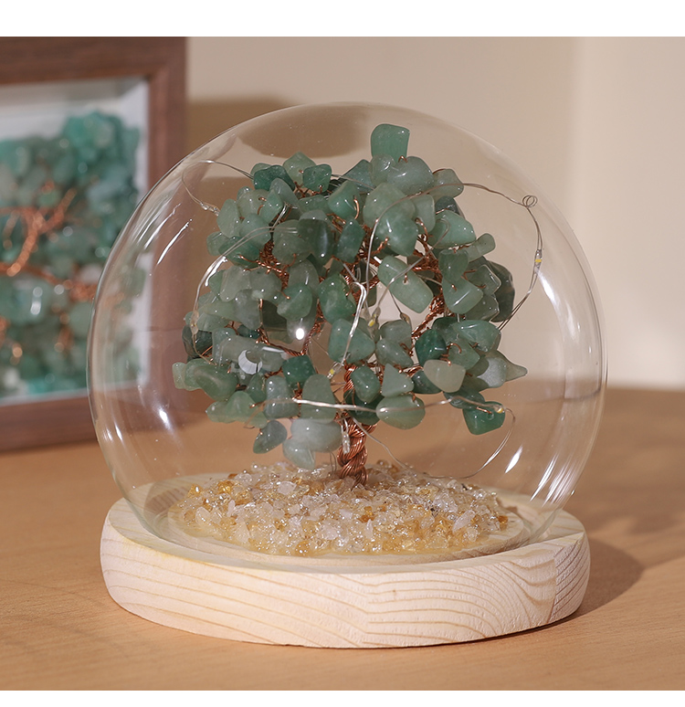Gemstone Trees in Round Glass Dome – 14×14cm