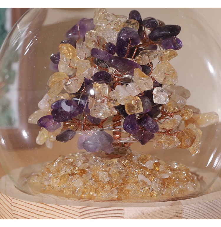 Gemstone Trees in Round Glass Dome – 14×14cm