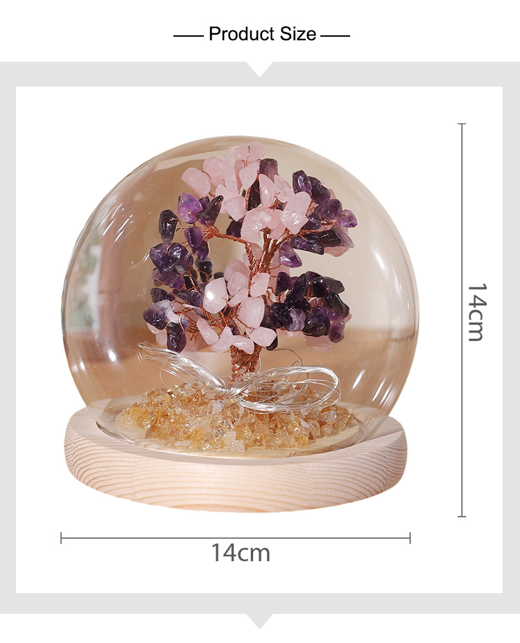 Gemstone Trees in Round Glass Dome – 14×14cm