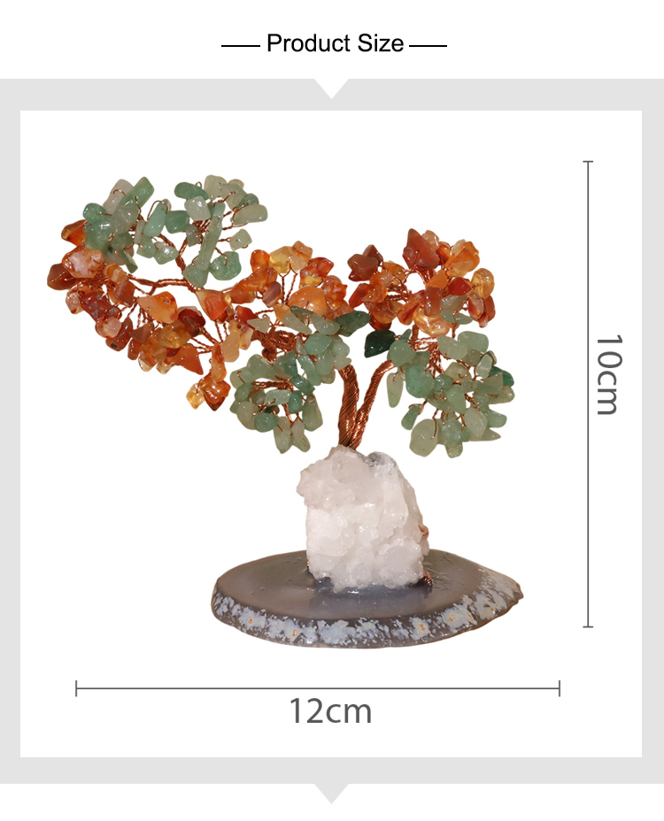 Dual-Crystal Gemstone Trees on Agate Slice with Clear Quartz Tribe Base – 12×10cm