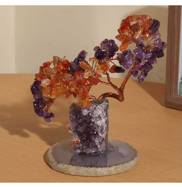 Crystal Tree Collection – 12×10cm Amethyst Cluster with Agate Slice Base