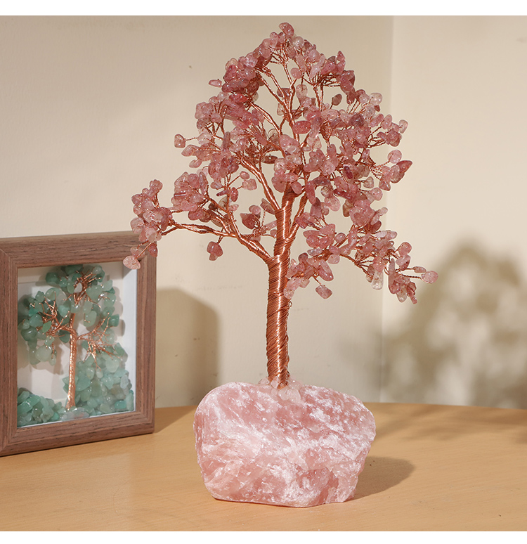 Gemstone Trees on Rose Quartz Block Base – 22×10cm