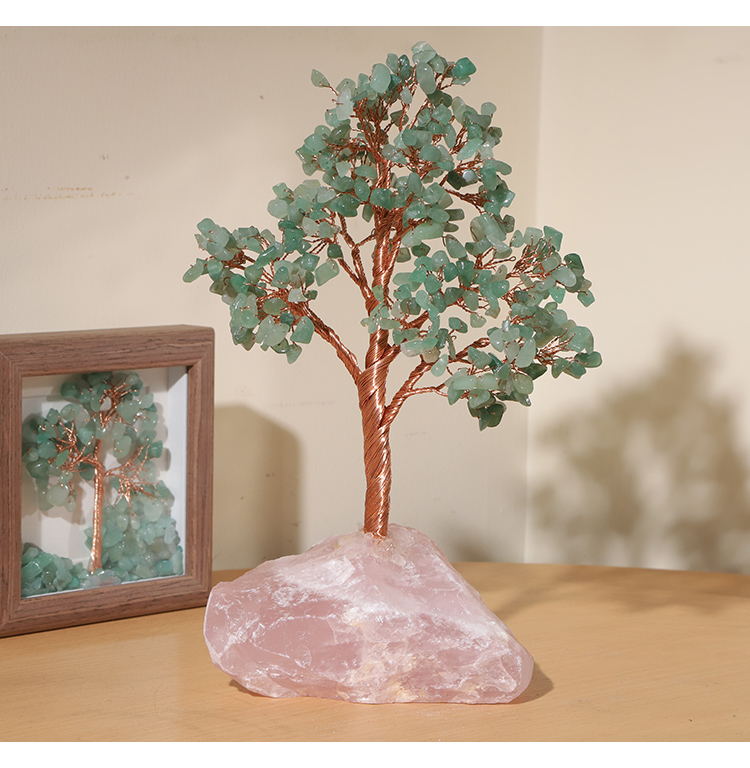 Gemstone Trees on Rose Quartz Block Base – 22×10cm