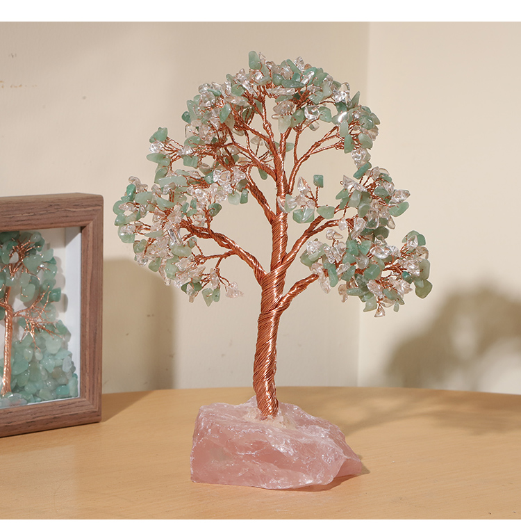 Gemstone Trees on Rose Quartz Block Base – 22×10cm