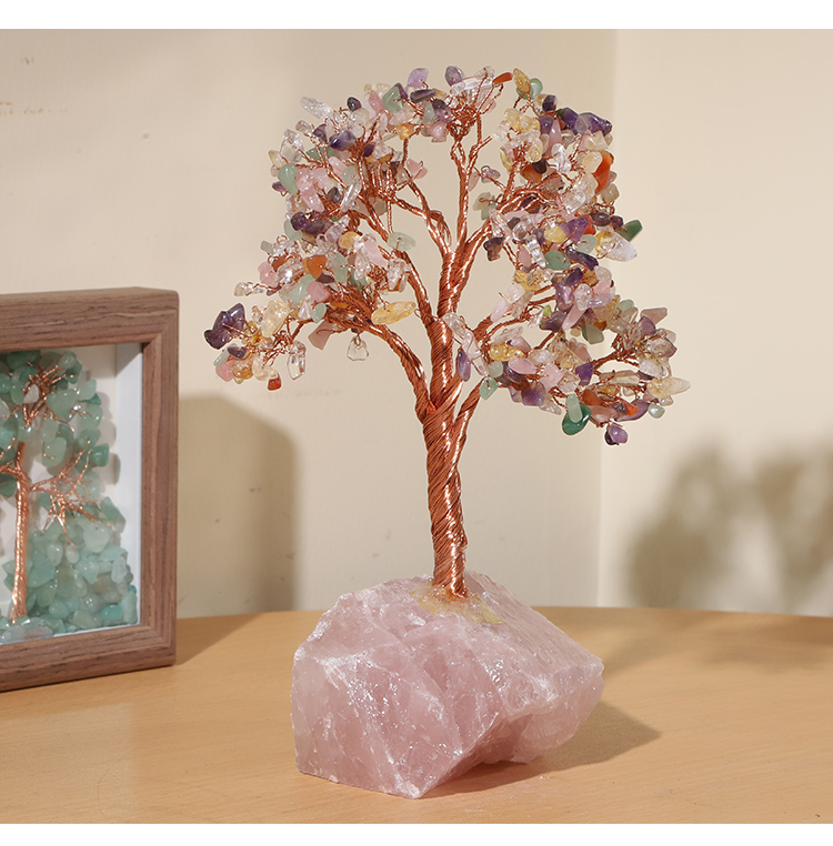 Gemstone Trees on Rose Quartz Block Base – 22×10cm