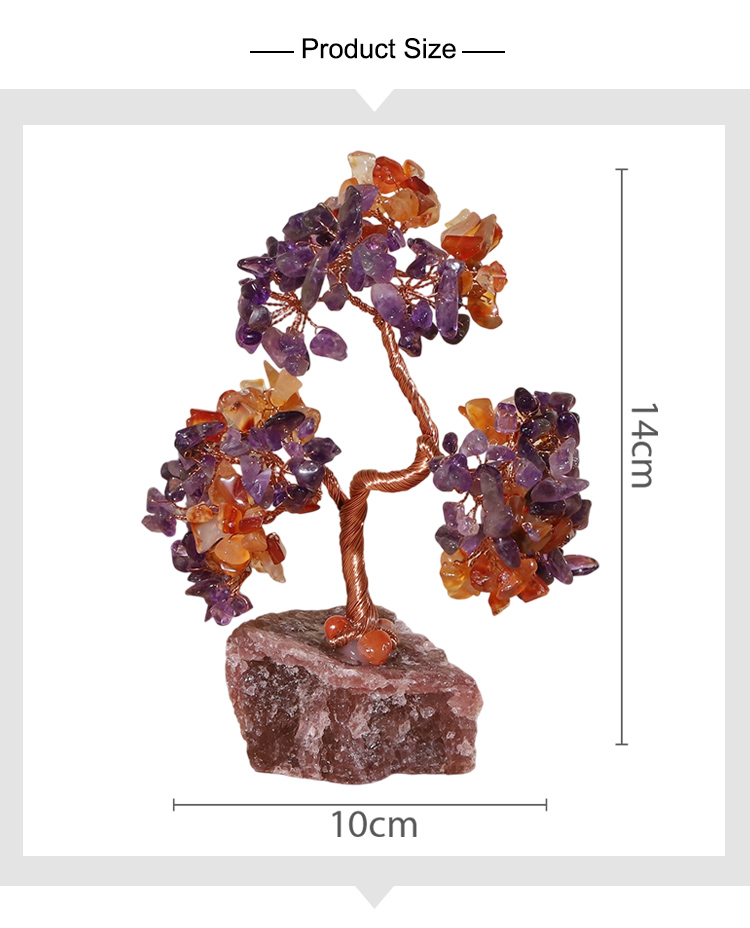 Gemstone Trees on Strawberry Quartz Base – 14×10cm