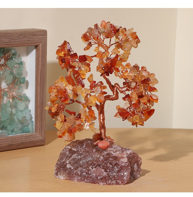 Gemstone Trees on Strawberry Quartz Base – 14×10cm
