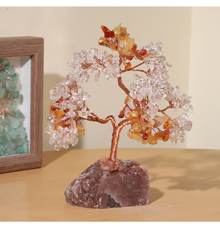 Gemstone Trees on Strawberry Quartz Base – 14×10cm
