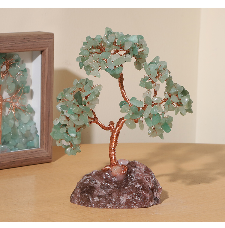 Gemstone Trees on Strawberry Quartz Base – 14×10cm
