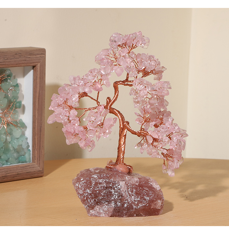 Gemstone Trees on Strawberry Quartz Base – 14×10cm
