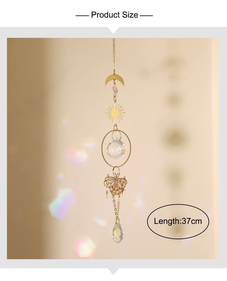 Boho Brass Wind Chime Pendant Dreamcatcher – Moon, Sun