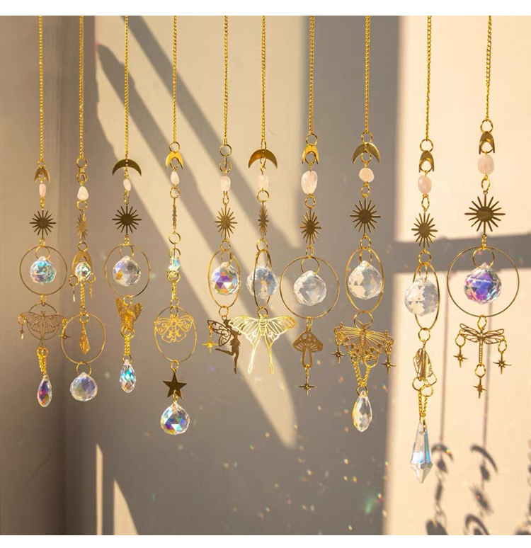 Boho Brass Wind Chime Pendant Dreamcatcher – Moon, Sun