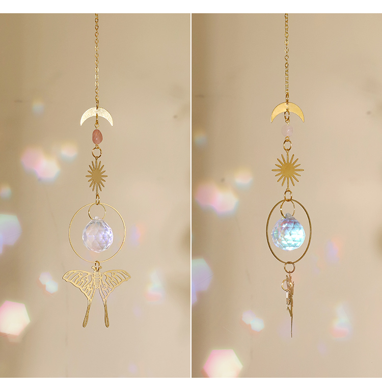 Boho Brass Wind Chime Pendant Dreamcatcher – Moon, Sun