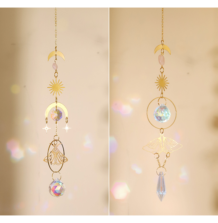 Boho Brass Wind Chime Pendant Dreamcatcher – Moon, Sun