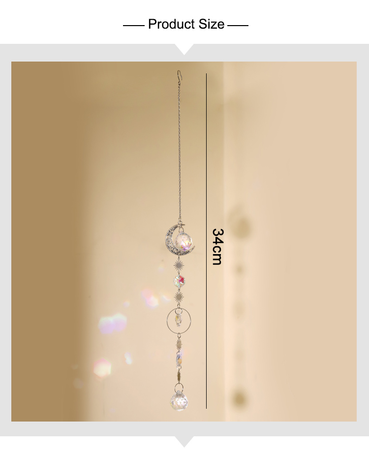 Celestial Silver Alloy Wind Chime Dreamcatcher – Star, Moon, Earth, Geometric Crystals 34–41cm Hanging Spiritual Decor