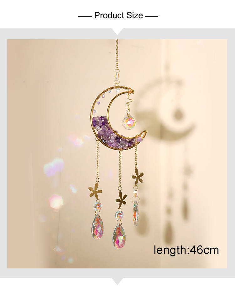Exquisite Pendant Wind Chimes Collection – Copper Alloy with Wire-Wrapped Moon, Five-Petal Flower