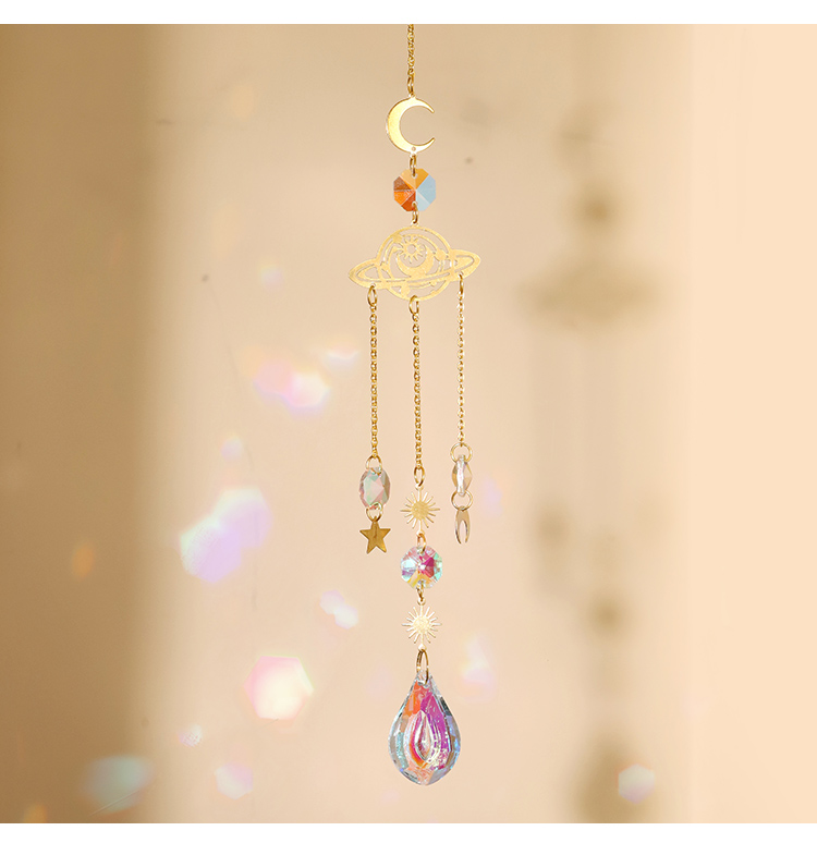 Set of 4 Copper Alloy Pendant Wind Chimes – Moon Plate, Rainbow Flower, Earth, Cloud