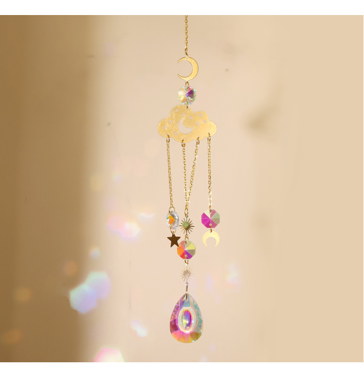 Set of 4 Copper Alloy Pendant Wind Chimes – Moon Plate, Rainbow Flower, Earth, Cloud