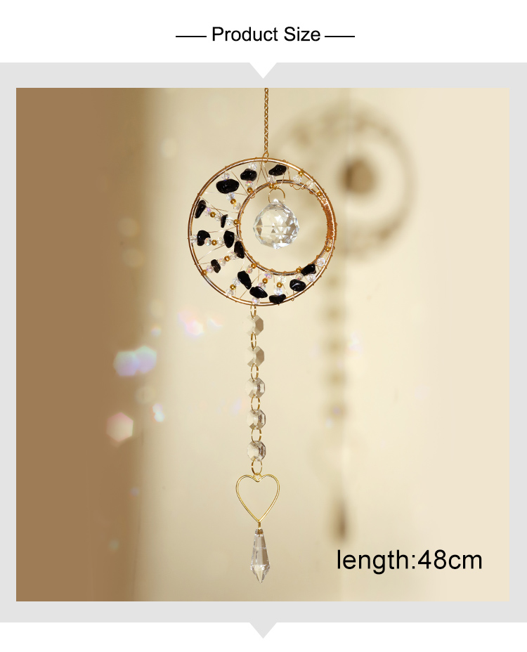 Romantic Heart Crystal Wind Chime Pendant – Copper Alloy with Wire-Wrapped Rings
