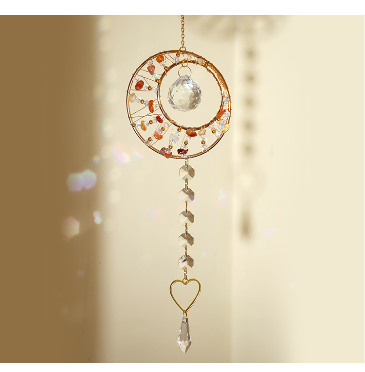 Romantic Heart Crystal Wind Chime Pendant – Copper Alloy with Wire-Wrapped Rings