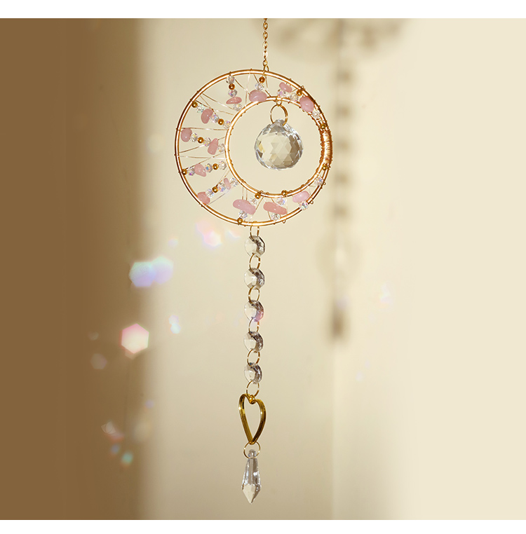 Romantic Heart Crystal Wind Chime Pendant – Copper Alloy with Wire-Wrapped Rings